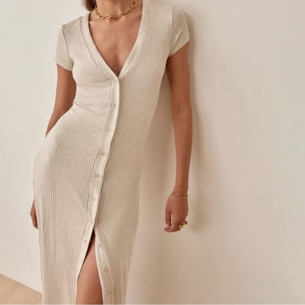 Reformation Tan Ribbed Dress